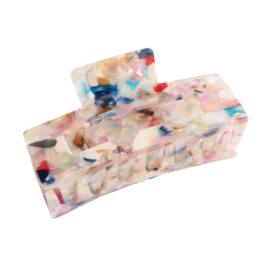 Rectangle Cream Multi Colour Hair Claw Clip