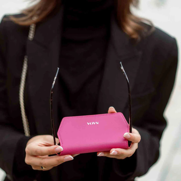 Leather Slim Glasses Case- Fushia