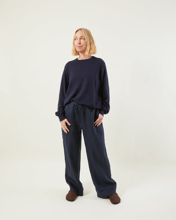 Chalk Polly Pant Navy Linen Trousers