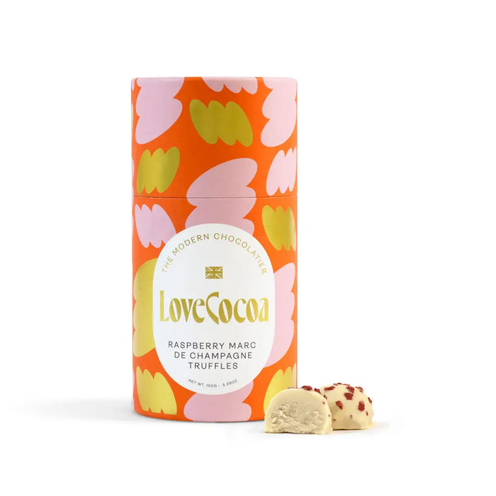 Love cocoa raspberry Marc de champagne white chocolate truffles