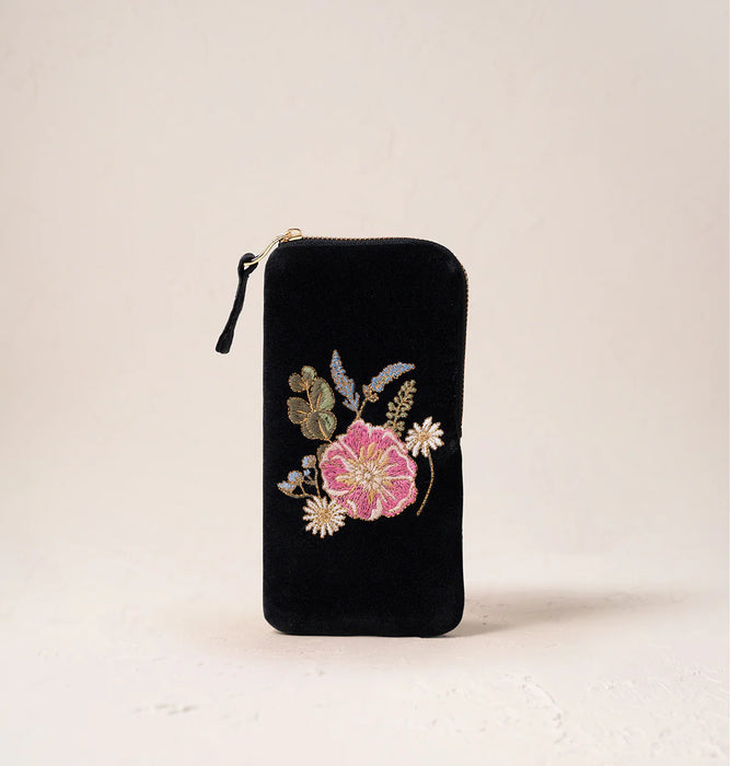 Pressed Flowers Velvet Charcoal Glasses Case