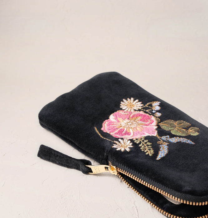 Pressed Flowers Velvet Charcoal Glasses Case