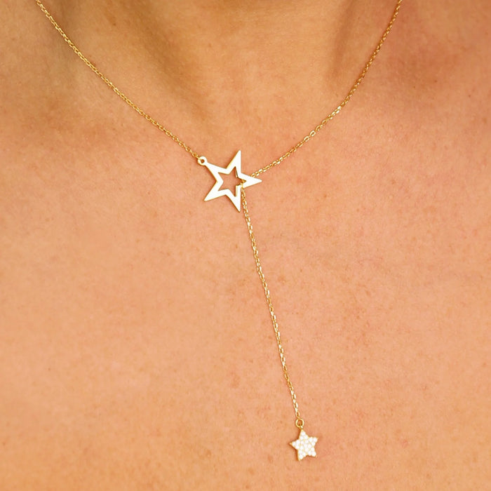 Double Star Lariat Necklace