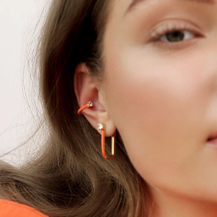 Apricot Enamel U Hoop Earrings