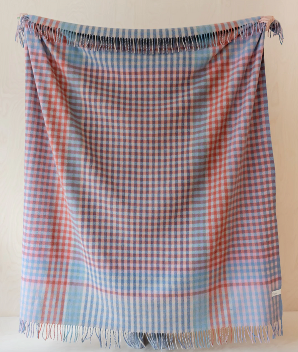 Recycled Wool Blanket - Blue Micro Check