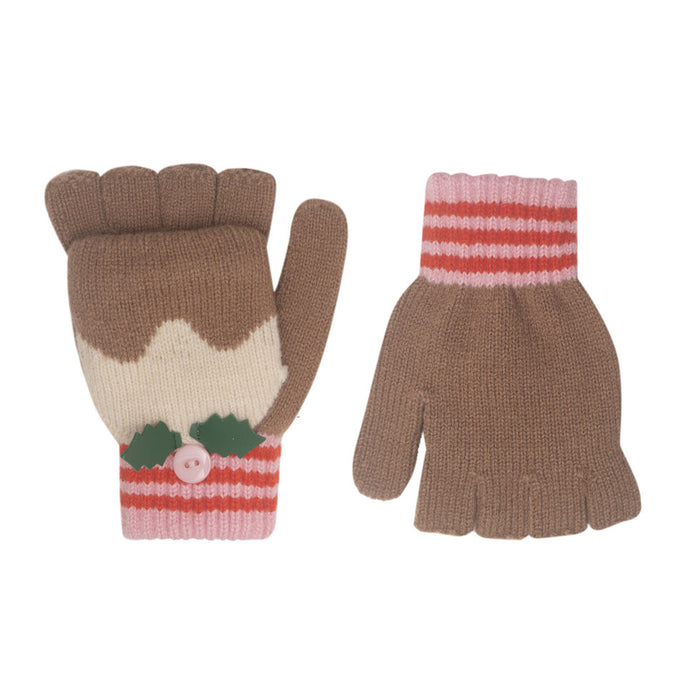 Christmas Pudding Knitted Gloves 3-6 Years