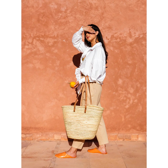 Moroccan Babouche Basic Slippers, Tangerine