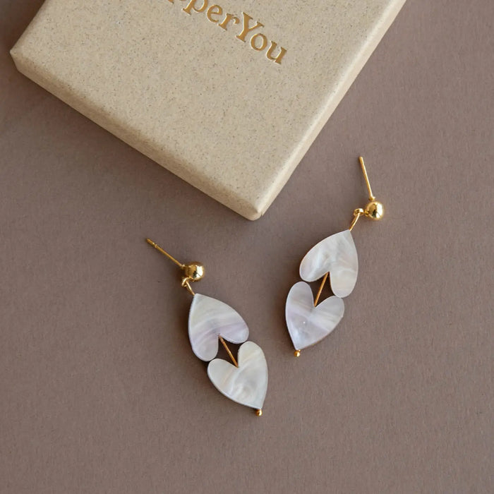 Queen of Hearts Drop Earrings in Marble White