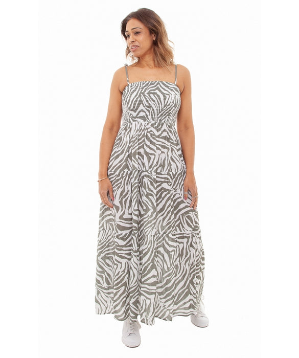 Dreams - Zebra Print Shirring Maxi Dress
