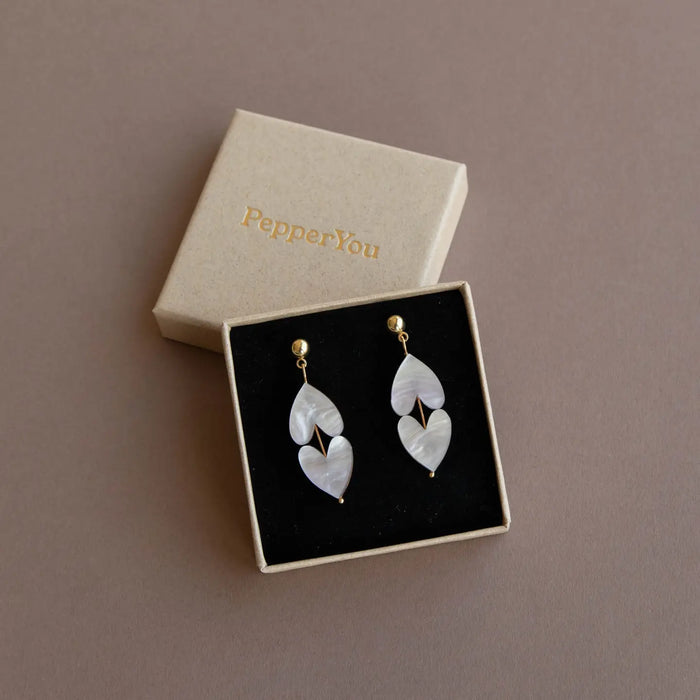 Queen of Hearts Drop Earrings in Marble White