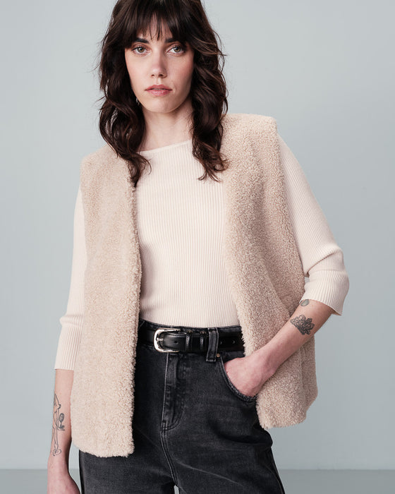 Grace & Mila - Niu Beige Sleeveless Jacket